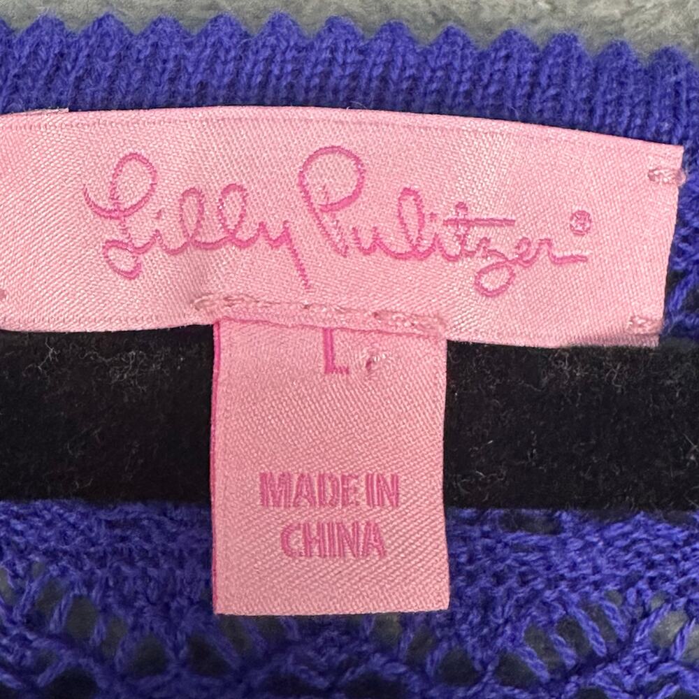 Lilly Pulitzer Dress Womens Large Blue Paulette Crochet Lined Short Sleeve Beach - Picture 4 of 12